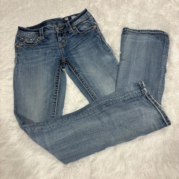 Miss Me Mid Rise Boot Cut Jean Bling Black Pocket Sequin Crystal Embellished 24 - Picture 13 of 13